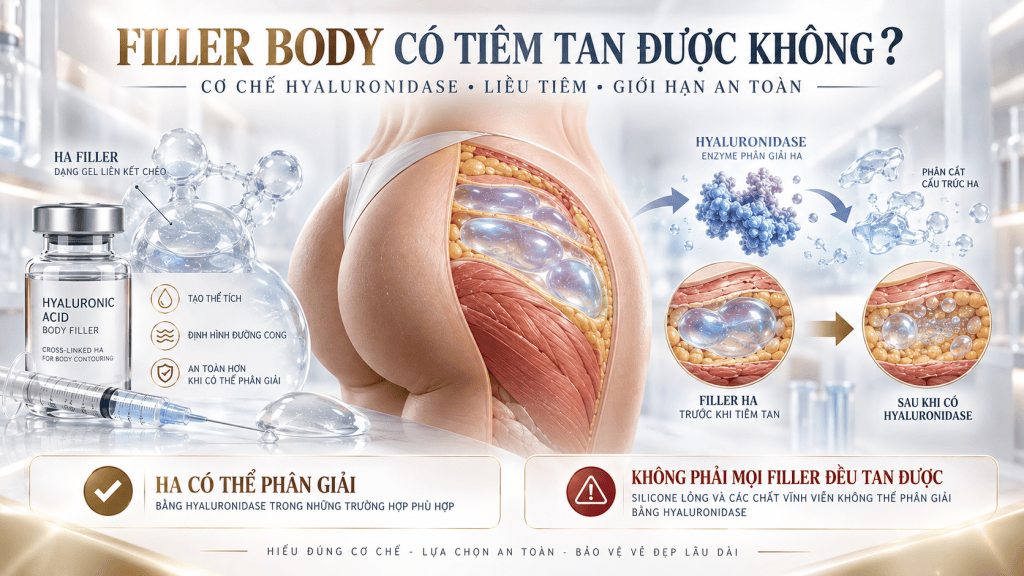 Filler body có tiêm tan được không? Cơ chế hyaluronidase & liều thực tế