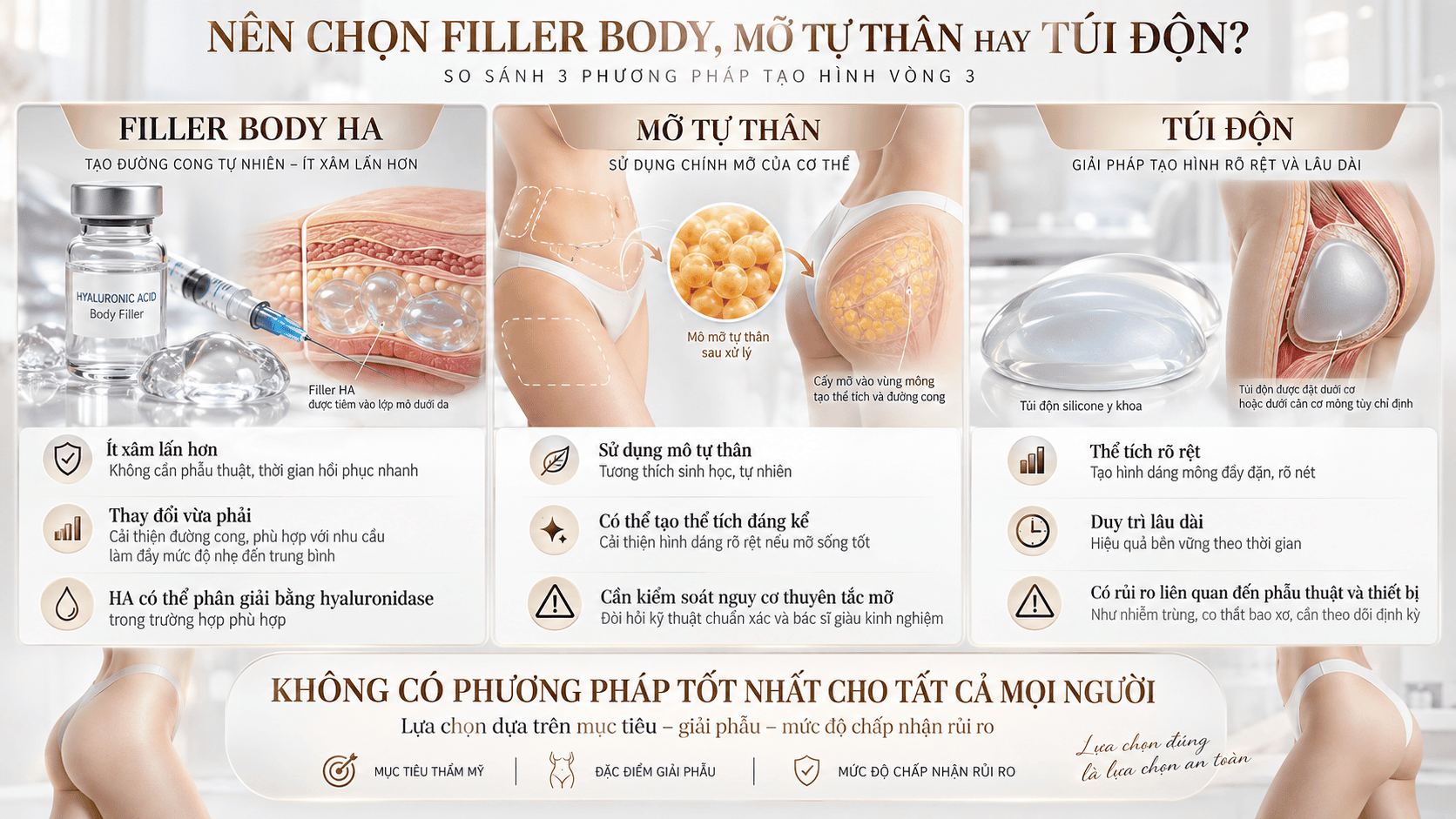 Filler body vs mỡ tự thân vs túi độn: So sánh dựa trên dữ liệu rủi ro